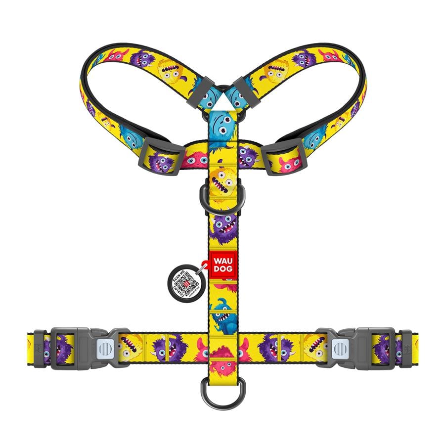 Шлейка для собак с QR-паспортом WAUDOG Nylon Мохнатые монстры пластиковый фастекс S 15 мм A 30-45 см/B 36-45 см Yellow (343-4050) - фото 2 Шлейка для собак с QR-паспортом WAUDOG Nylon Мохнатые монстры пластиковый фастекс S 15 мм A 30-45 см/B 36-45 см Yellow (343-4050) - фото 2