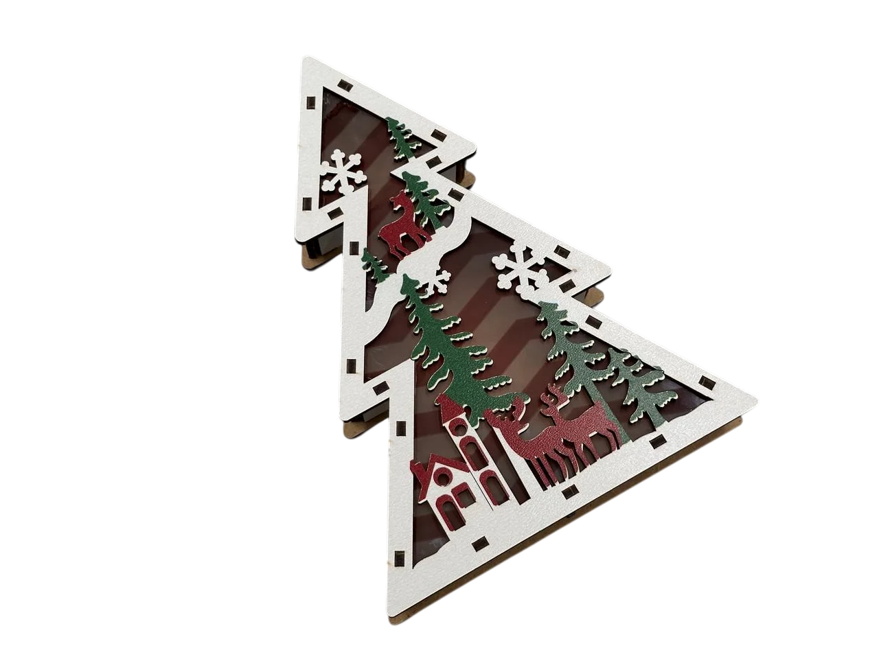 Игрушка елочная новогодняя Елочка с подсветкой из фанеры 203х150х31 мм Разноцветный (NR-139)