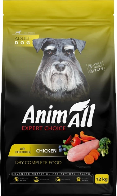 Корм сухой полнорационный AnimAll для собак с курицей 12 кг (178607)