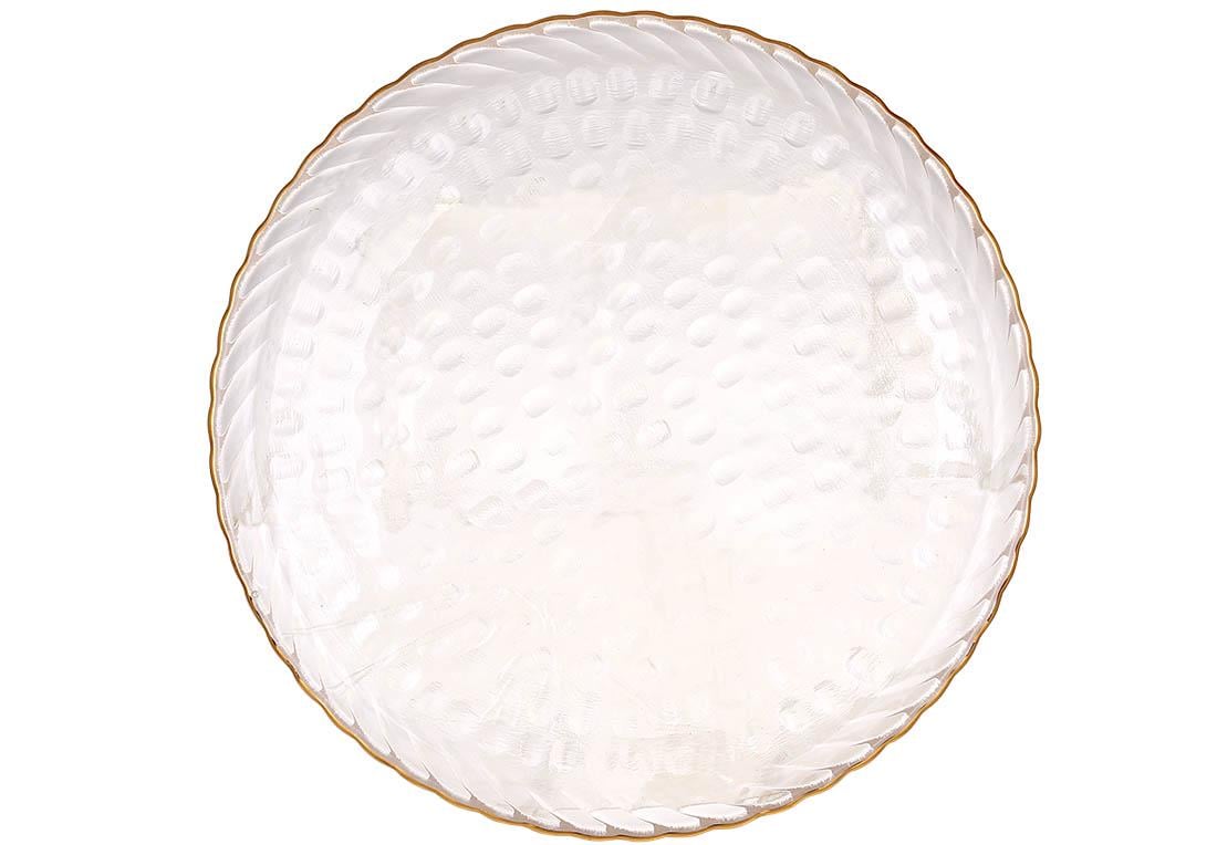 Блюдо скляне Bauble ⌀ 26,5x1,7 см із золотим обідком Прозорий (992-149) - фото 1 Блюдо скляне Bauble ⌀ 26,5x1,7 см із золотим обідком Прозорий (992-149) - фото 1