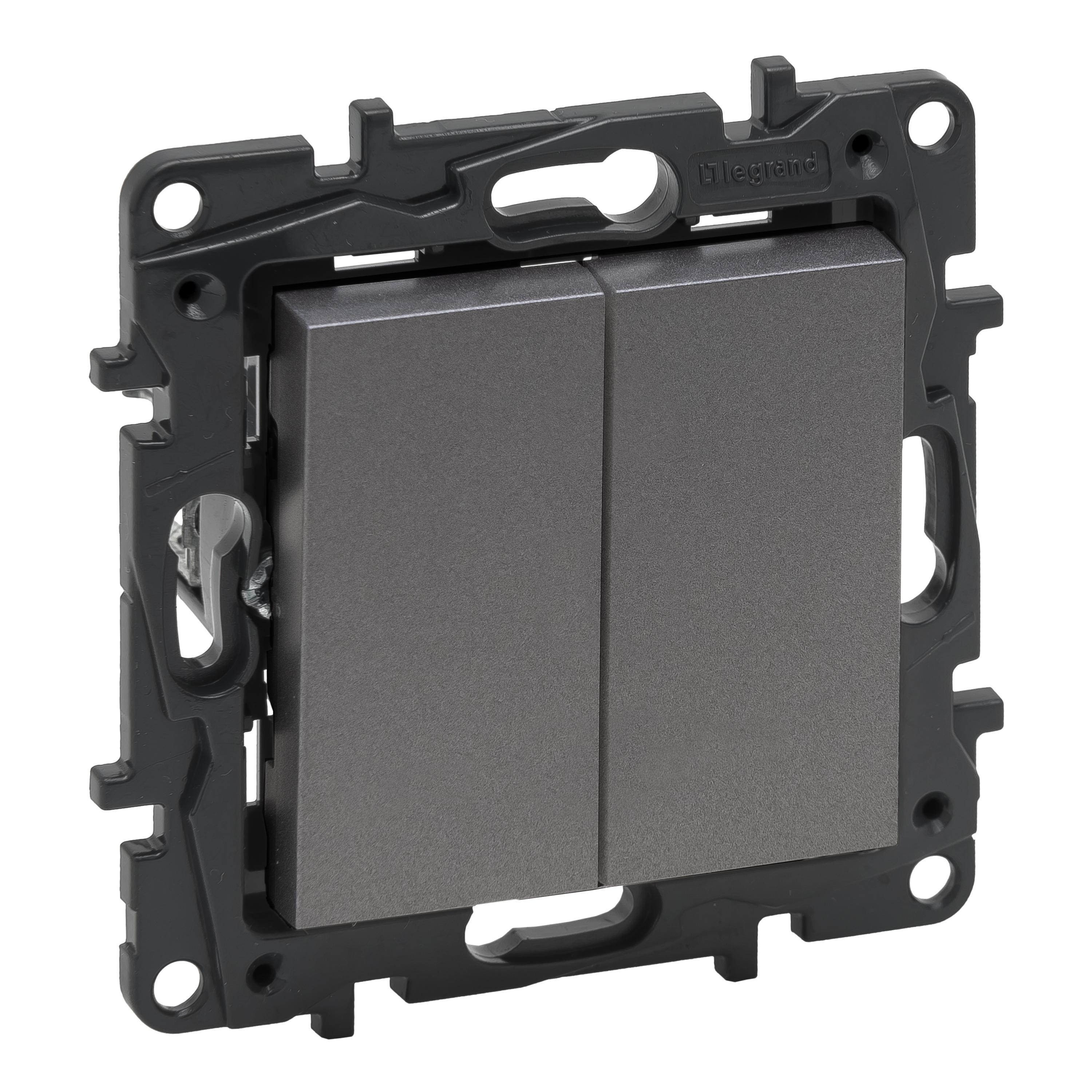 Выключатель Legrand NILOE STEP кнопочный двухклавишный автоматические клеммы пластик Стальной (863412)