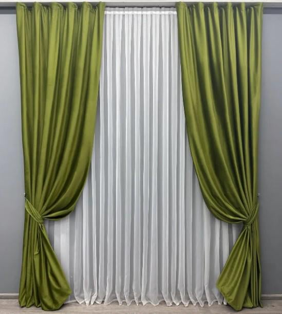 Шторы в гостиную/спальню бархат 1,5х2,75 м 2 шт. Оливковый (1579ш)
