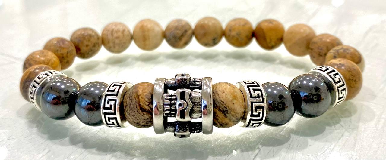 Браслет LITAURS из натуральных камней яшма/гематит и металлическими вставками М 15-17 см (241211) - фото 4