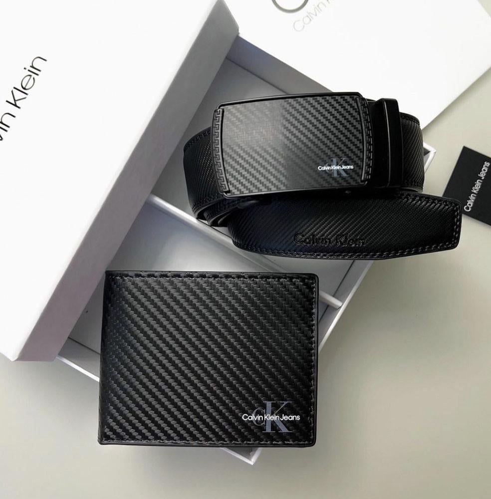 Подарочный набор мужской ремень и портмоне (489-1 Carbon PTR)