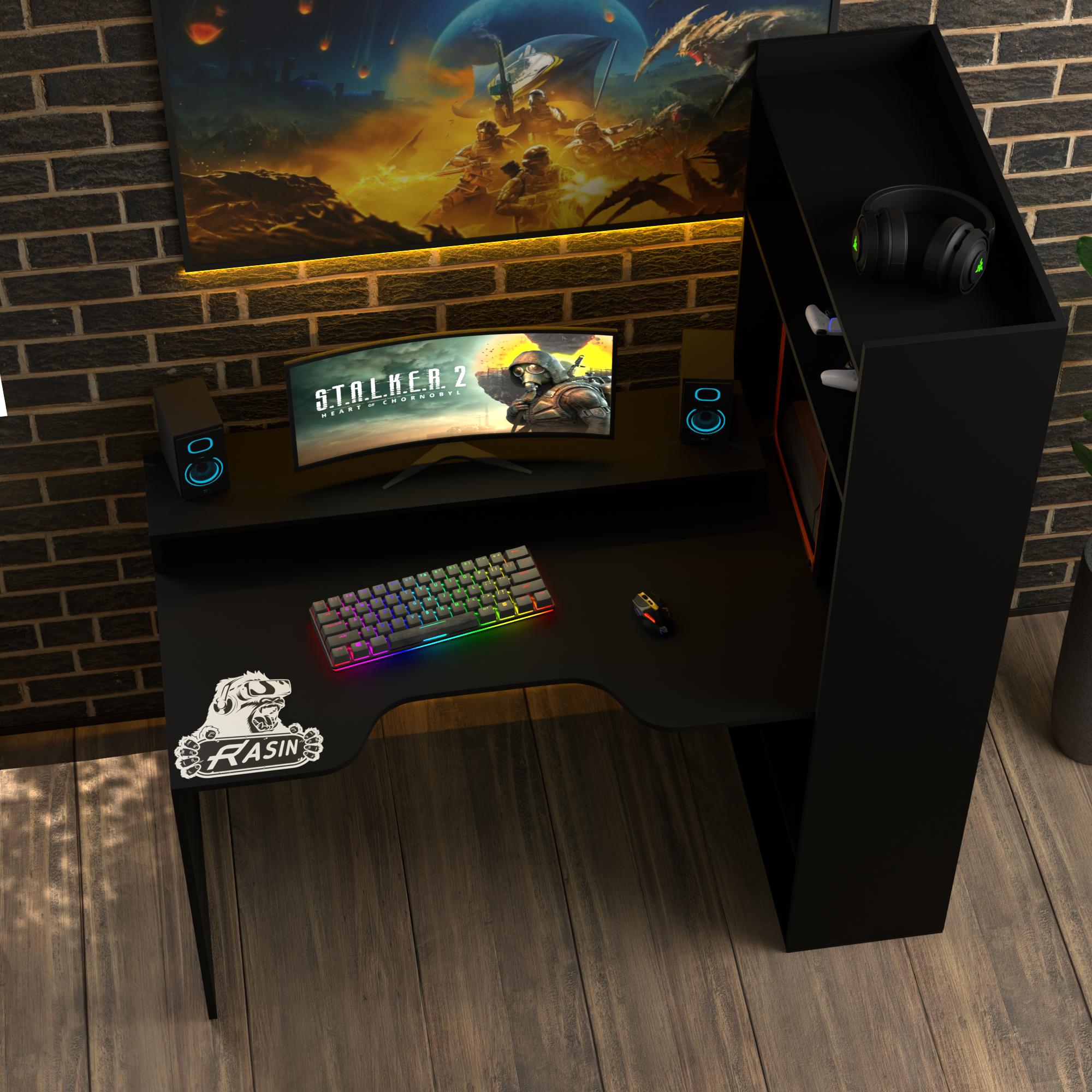 Стол геймерский эргономичный с надстройкой Zeus Rasin RS-31 из ЛДСП Черный (RS-31) - фото 2