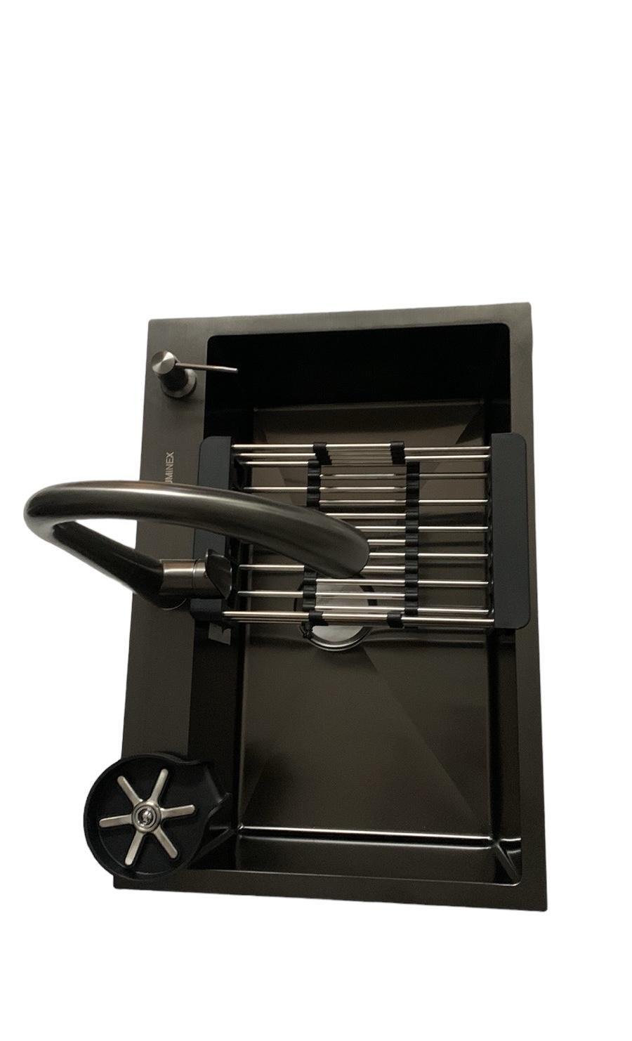 Мойка Luminex 6045/смеситель с выдвижным изливом Kroner PVD03916 сенсорный/ополаскиватель для стаканов