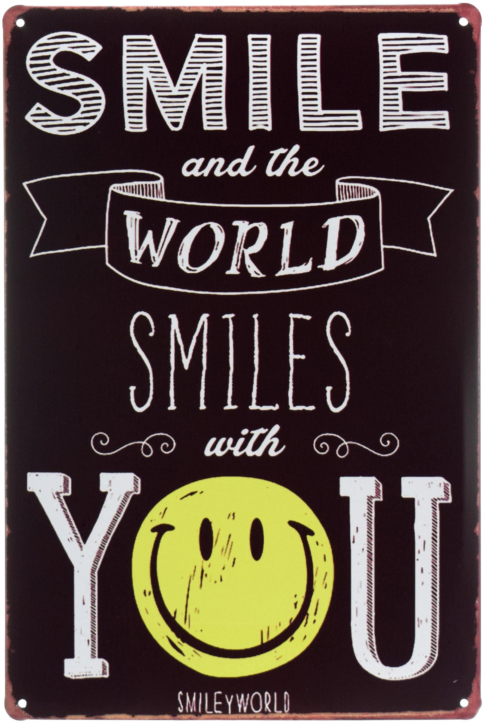 Табличка металлическая Улыбайся И Мир Улыбнётся С Тобой/Smile And The World Smiles With You 20x30 см