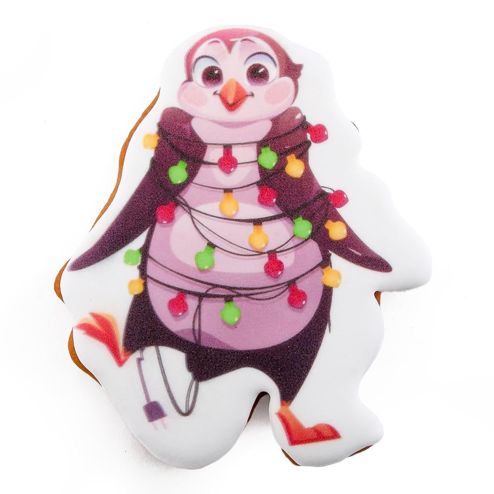 Пряник с принтом Крафт Печиво Пингвин с гирляндой 45 г