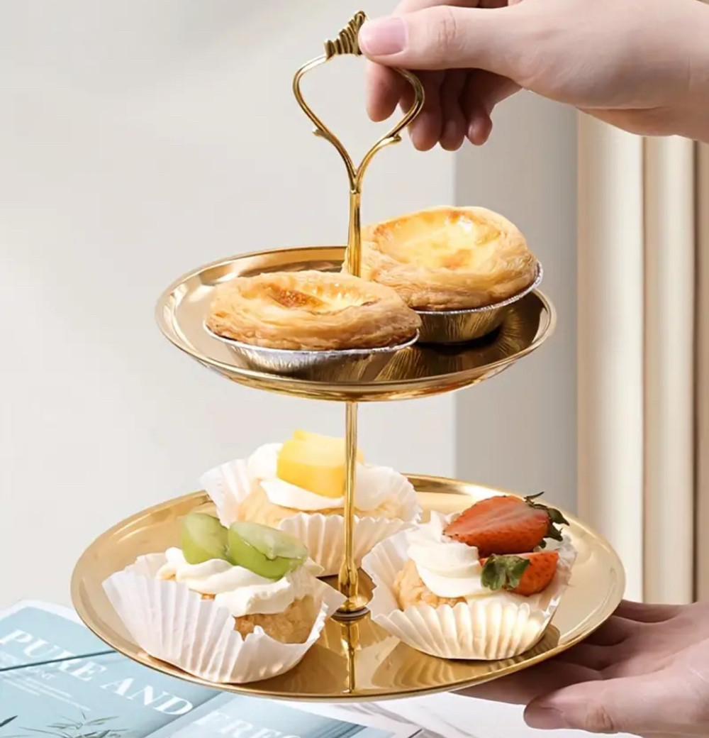 Підставка для святкового сервірування 2-ярусна Золотий - фото 2 Підставка для святкового сервірування 2-ярусна Золотий - фото 2