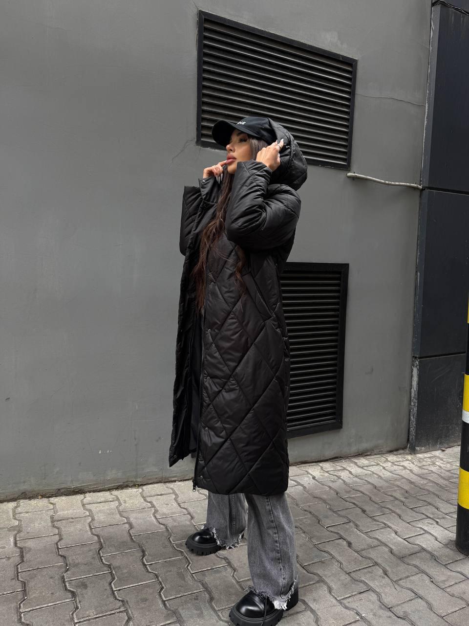 Пальто жіноче зимове Марія стьобане з капюшоном S Чорний (29528567) - фото 7