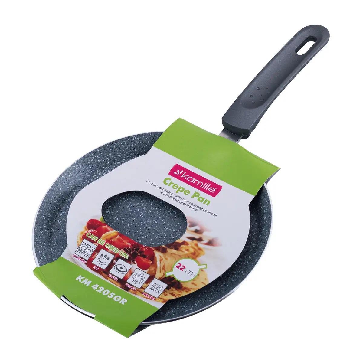 Сковорода для блинов Kamille с гранитным покрытием для индукции и газа 22 см (KM-4205GR)