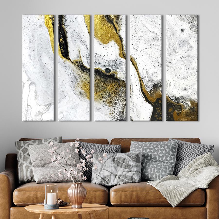 Модульная картина из 5 частей Мармур білого кольору із золотом 132x80 см (31-51)
