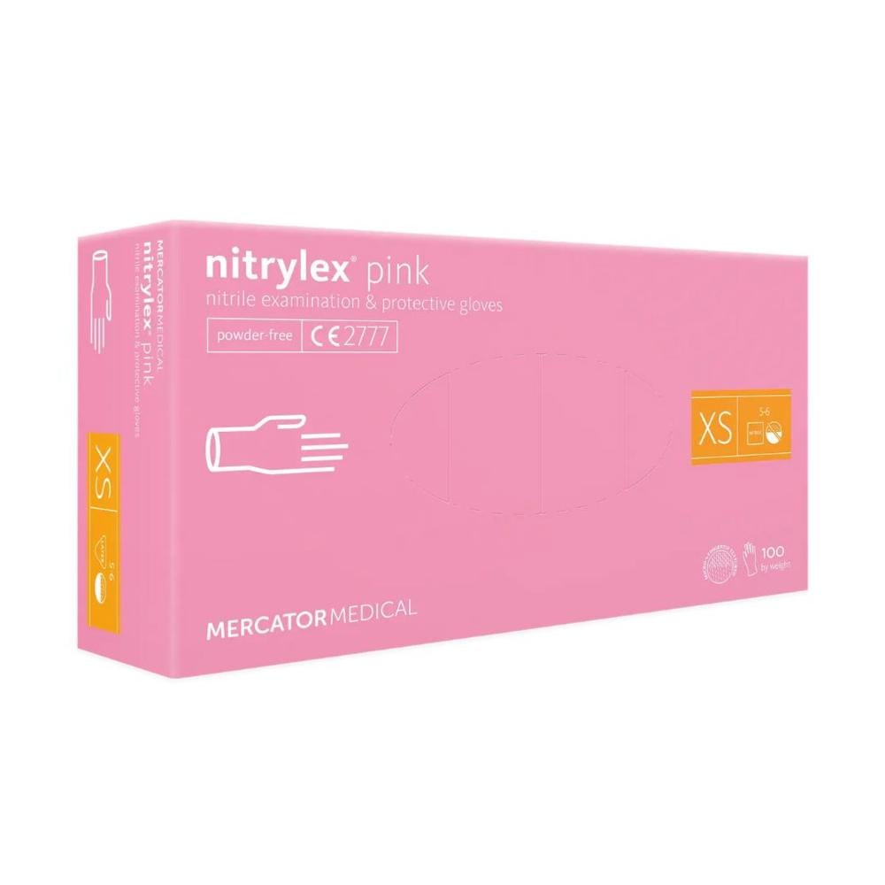 Перчатки нитриловые Mercator Nitrylex неопудренные XS 100 шт. XS Розовый (011666)