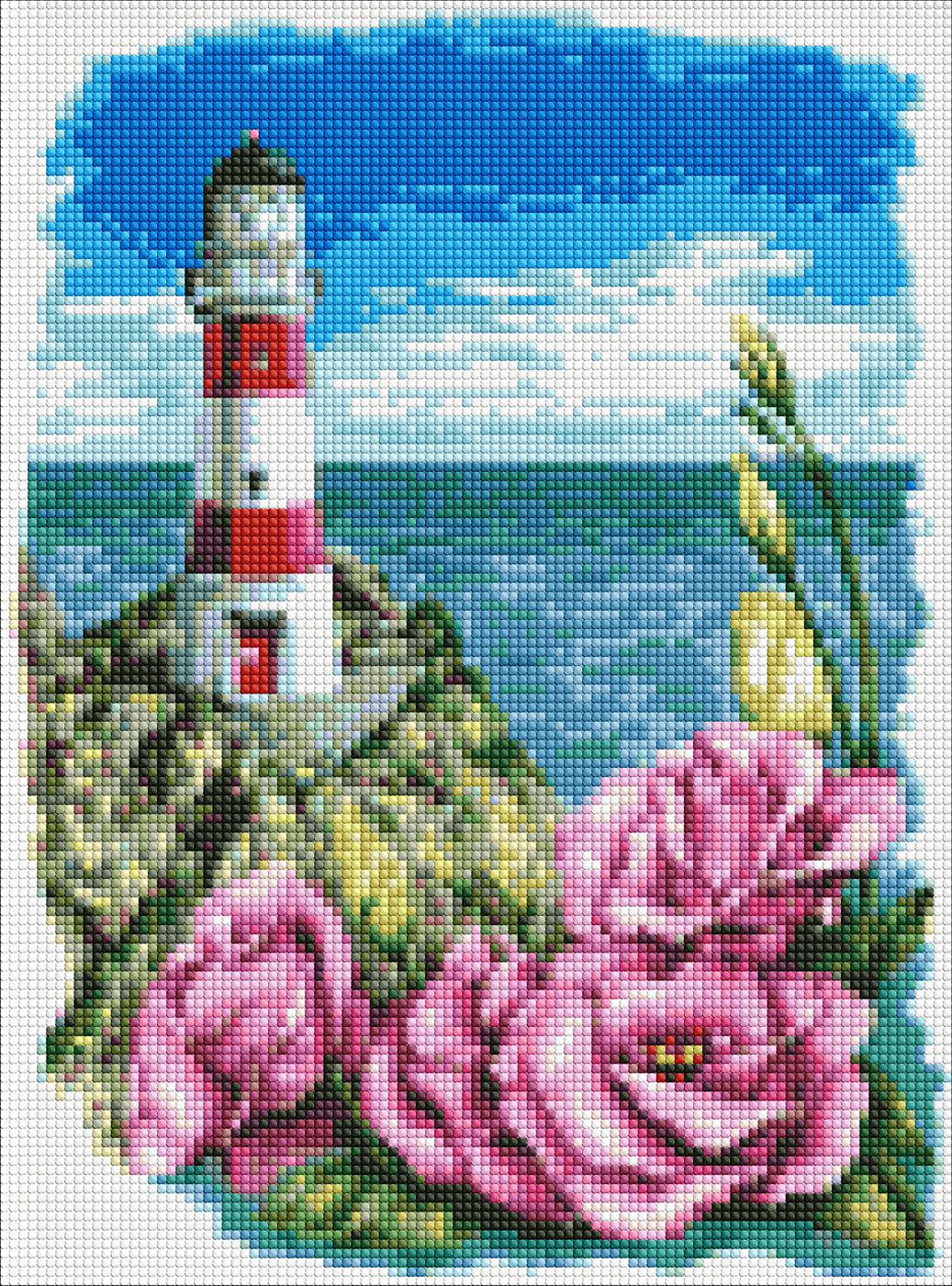 Алмазная мозаика Идейка Маяк с эустомами 30x40 см (AMO7611)