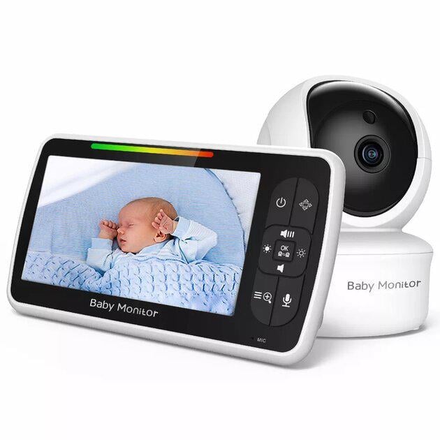 Відеоняня Baby Monitor SM-650 з 5-дюймовим ЖК-монітором датчиком звуку/нічне бачення/ бездротова/ поворотна радіоняня з портативним дисплеєм та вимірюванням температури