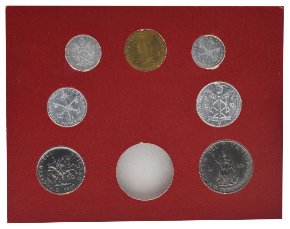 Коллекционные монеты Ватикан 7 шт. 1967 AU-UNC 1/2/5/10/20/50/100 лир (М22391)