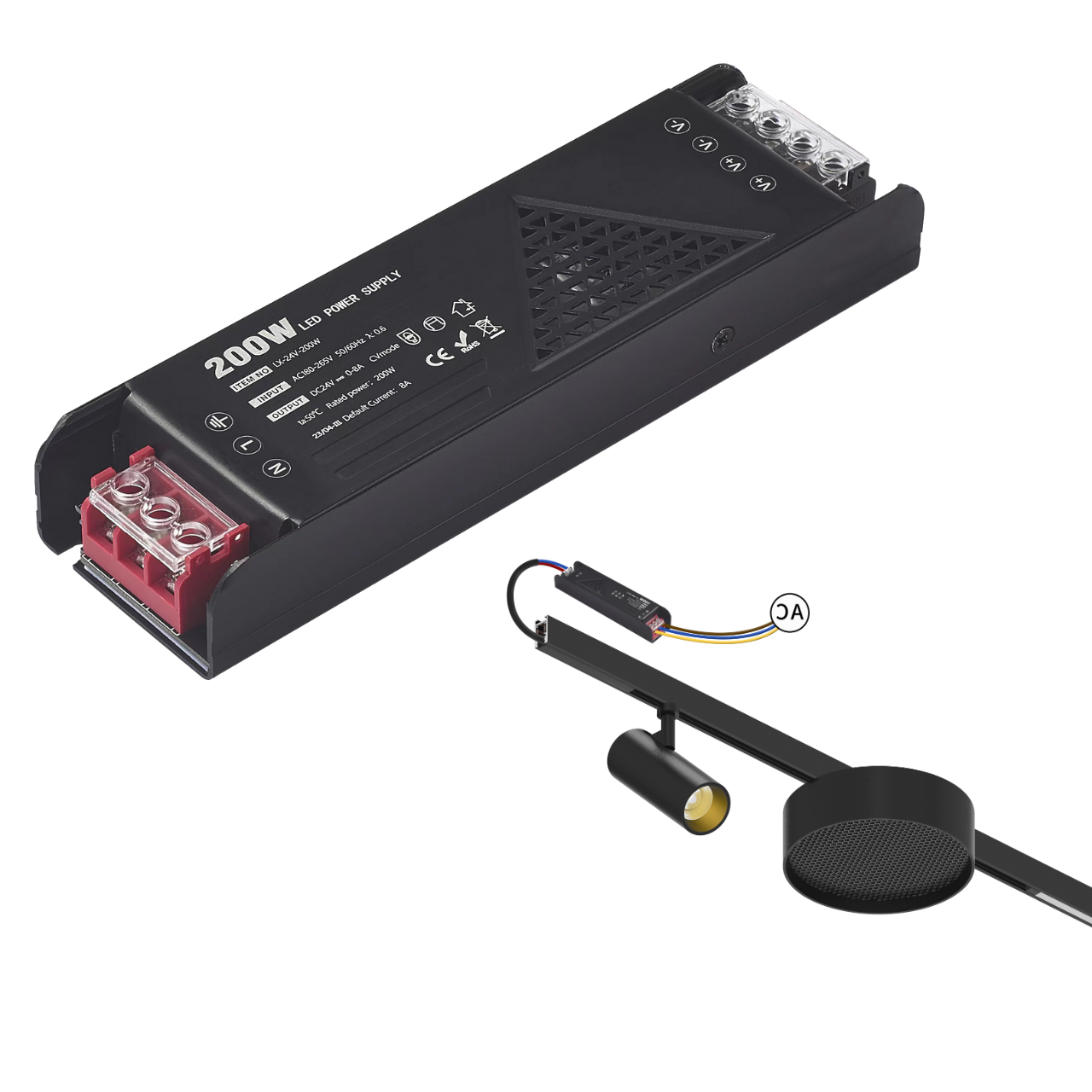 Трансформатор для трекових систем встроенный MERALLI 24V 200W Черный (TRTRWF200)