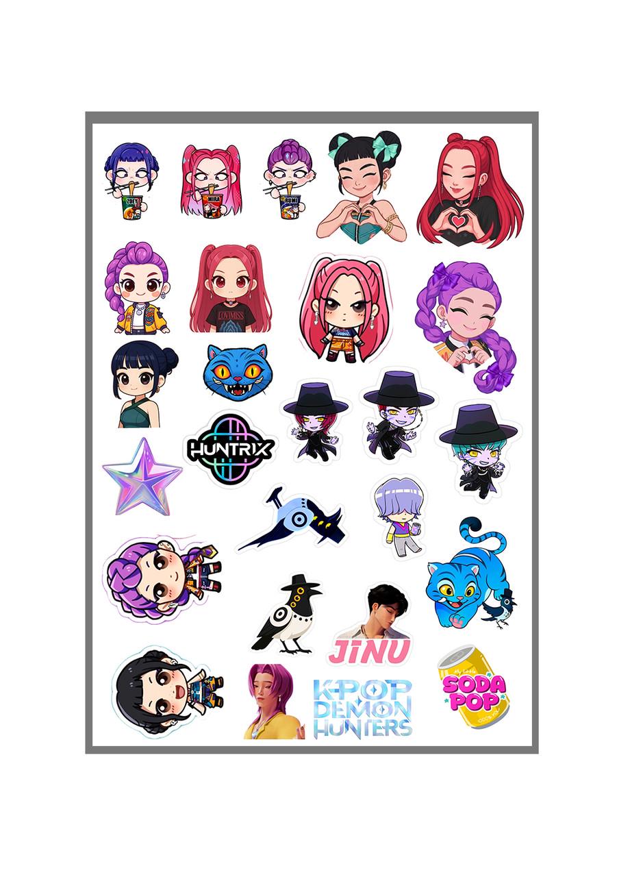 Стикеры наклейки Кейпоп-охотницы на демонов KPop Demon Hunters А4 лист 29х21 см (stik_0305)