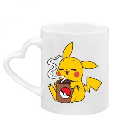 Чашка керамическая с ручкой в ​​виде сердца Пикачу с кофе 320 мл Белый (15689267-1-193513)