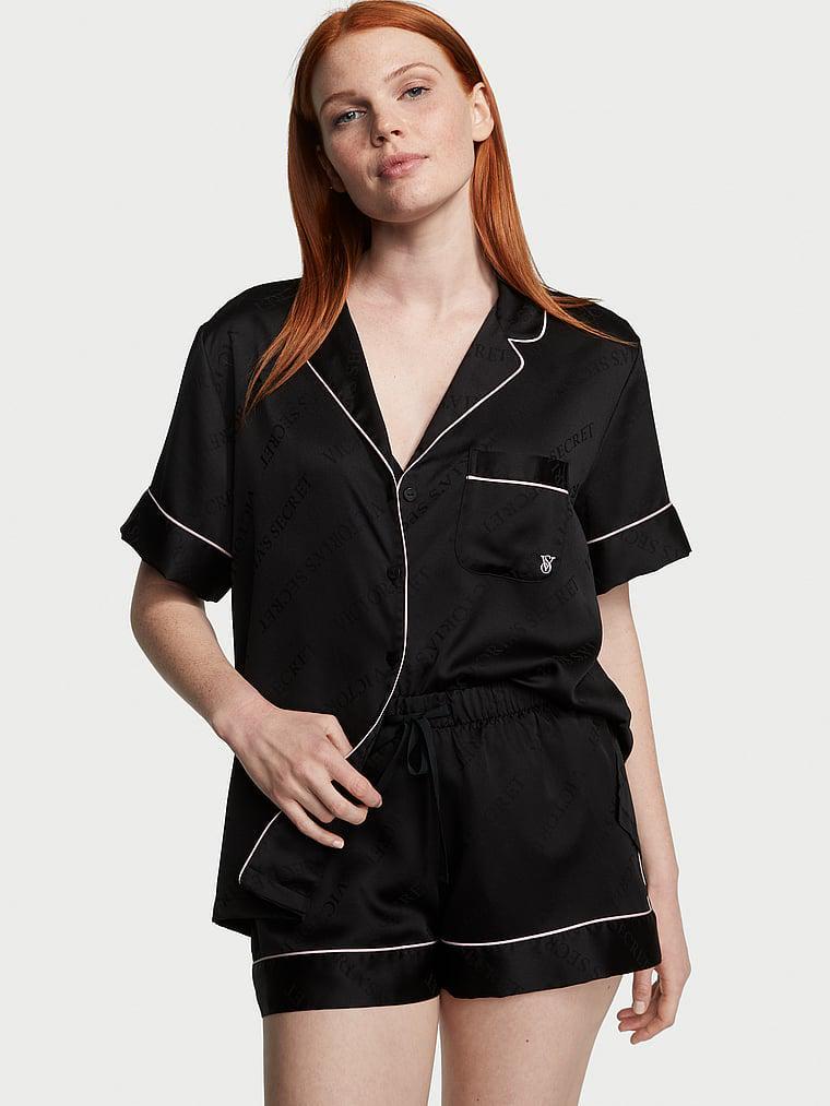 Піжама сорочка/шорти сатинова Victoria's Secret Satin Short Pajama Set XS Чорний (26665966)