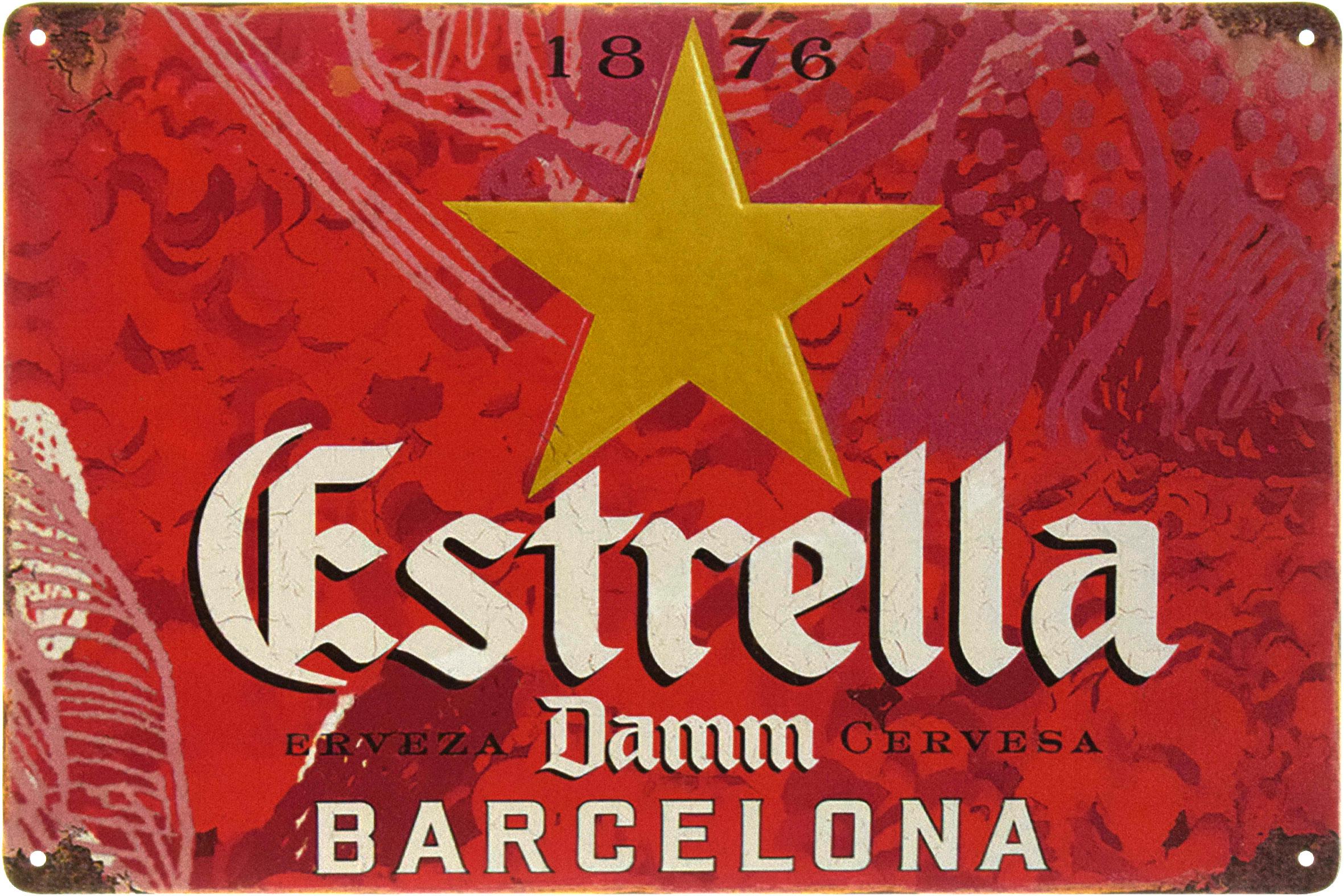 Металлическая табличка Пиво Estrella Barcelona 20x30 см