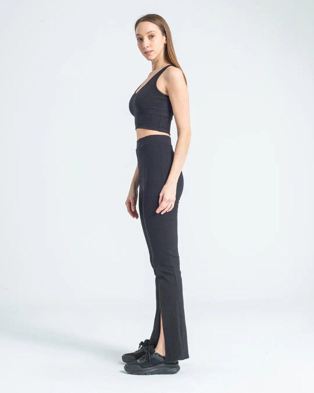 Лосини жіночі INCEBELLI 4190 шов розріз кльош рубчик з високою талією S Чорний (1021) - фото 6