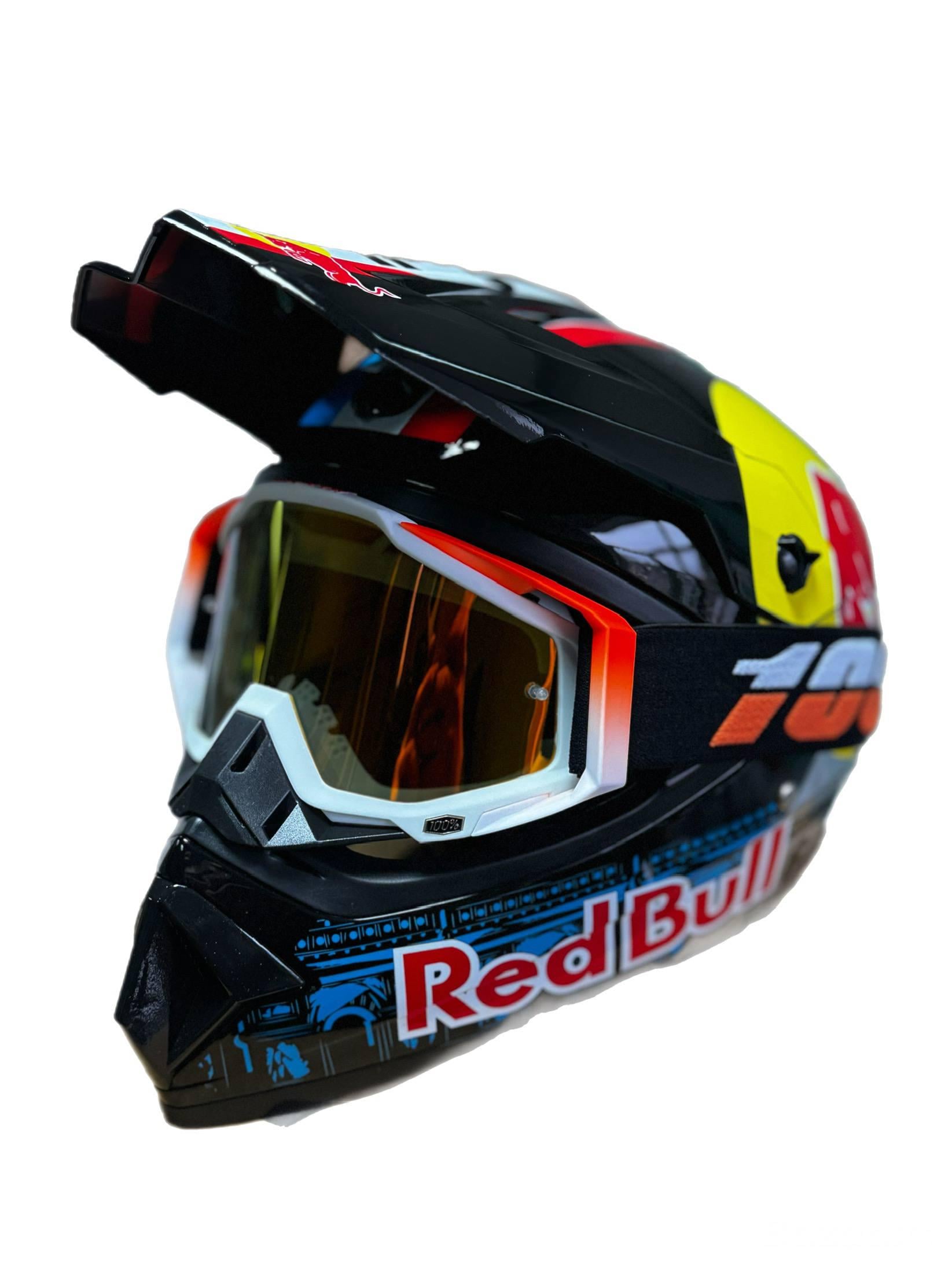 Мотошлем эндуро кроссовый Red Bull L и очки Profi 100% Оранжевый (0205)