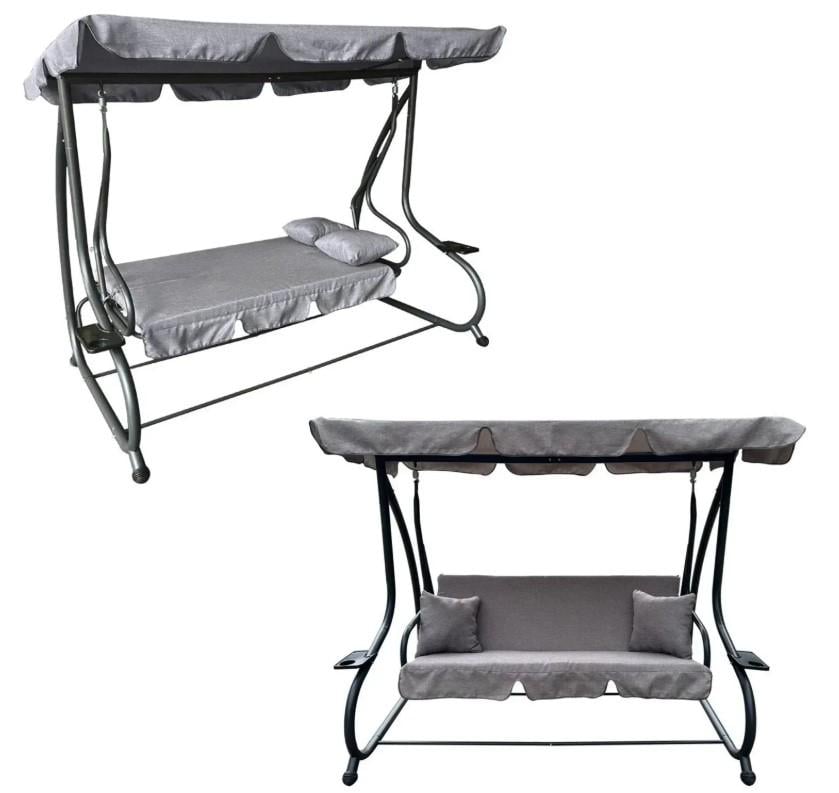 Качели садовые Garden Line уличные раскладные с крышей 210x120x170 см Серый - фото 2 Качели садовые Garden Line уличные раскладные с крышей 210x120x170 см Серый - фото 2