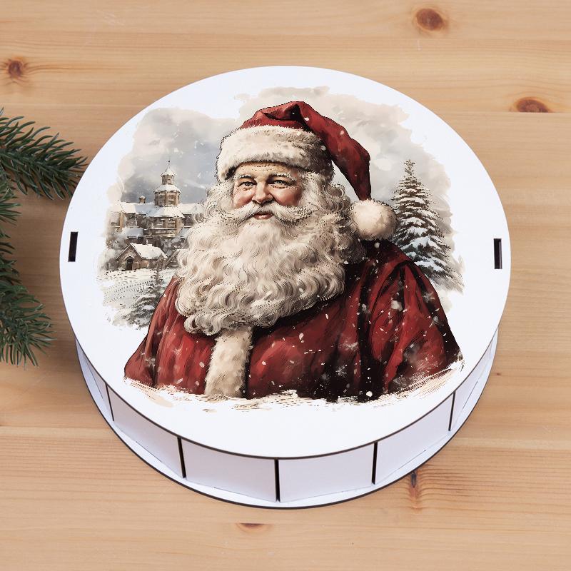 Коробка круглая новогодняя с Санта Клаусом 19,5 см (6964-51)