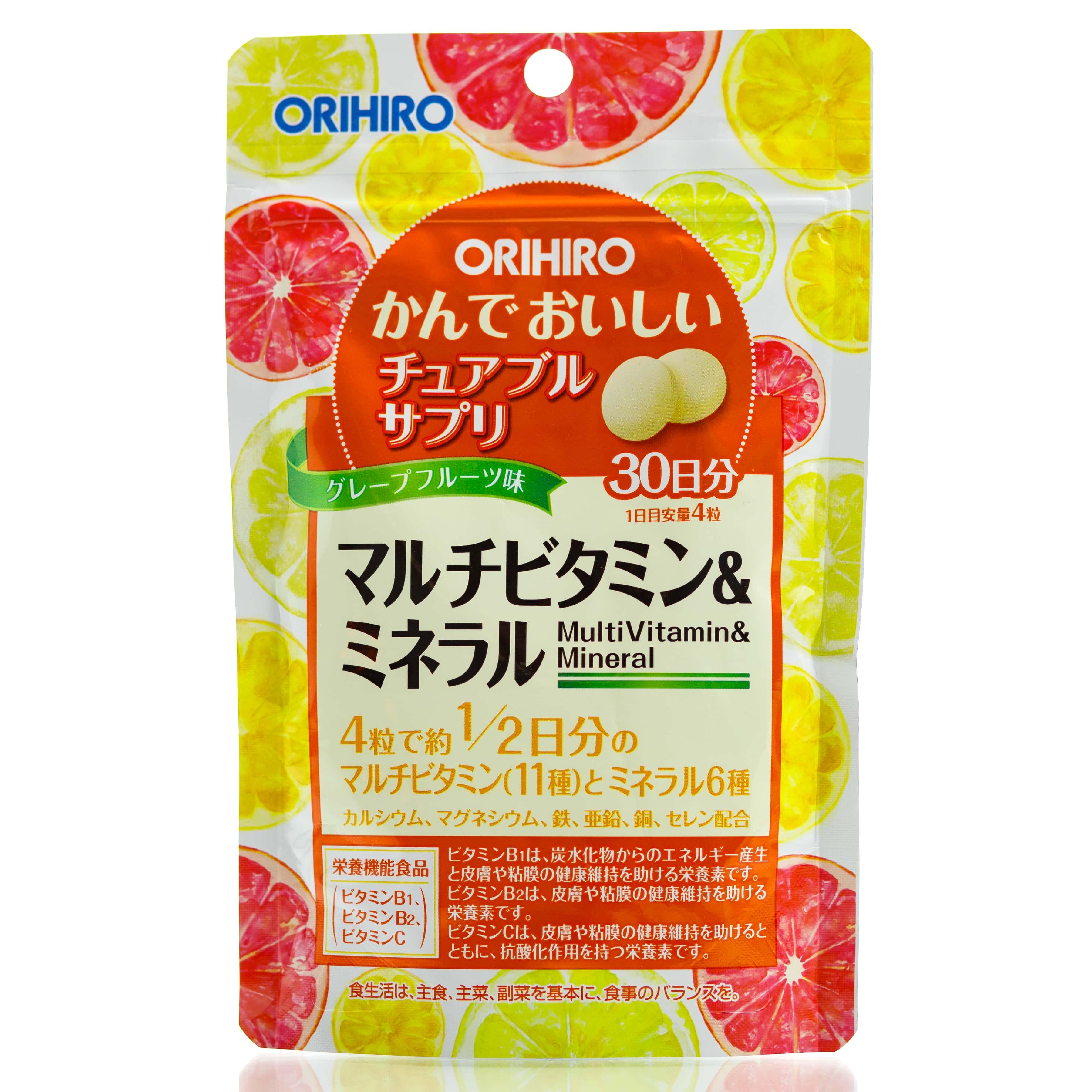 Мультивітаміни та мінерали Orihiro Multivitamin зі смаком грейпфрута 30 дн. 120 шт.