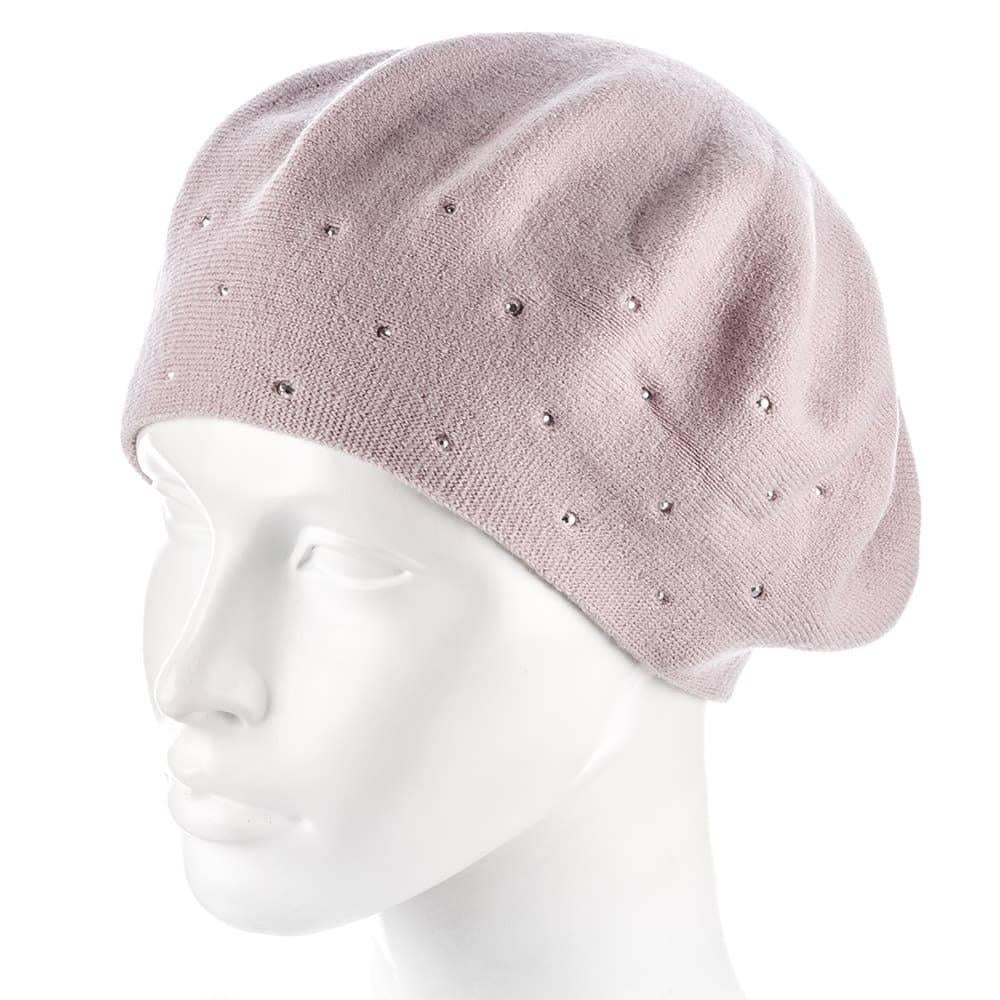 Берет женский Zolly ZH197 двойной со стразами тонкой вязки Светло-пудровый