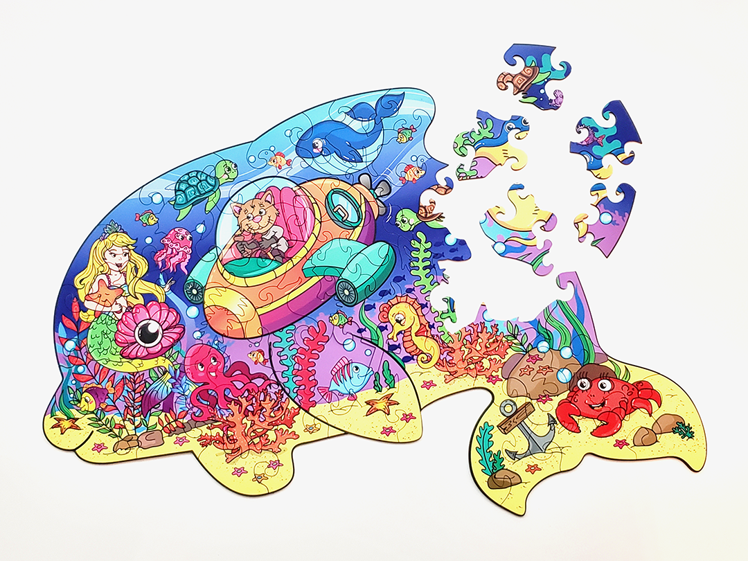 Пазл деревянный Подводный мир в форме дельфина 49,1 х34, 3 см 58 шт. (1543566781) - фото 5