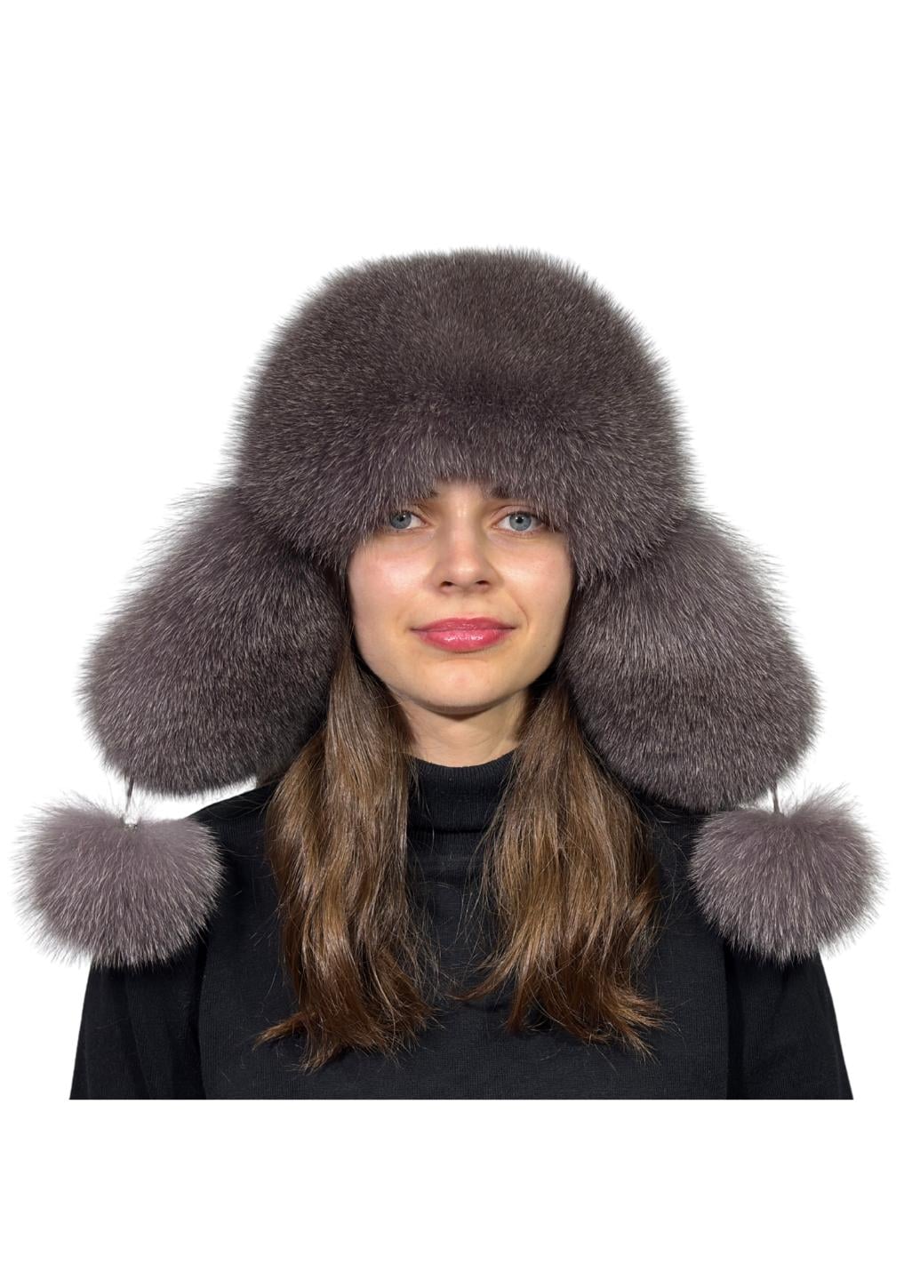 Женская шапка Меховой стиль Ушанка из натурального меха песца XL-XXL Капучино (401/J)