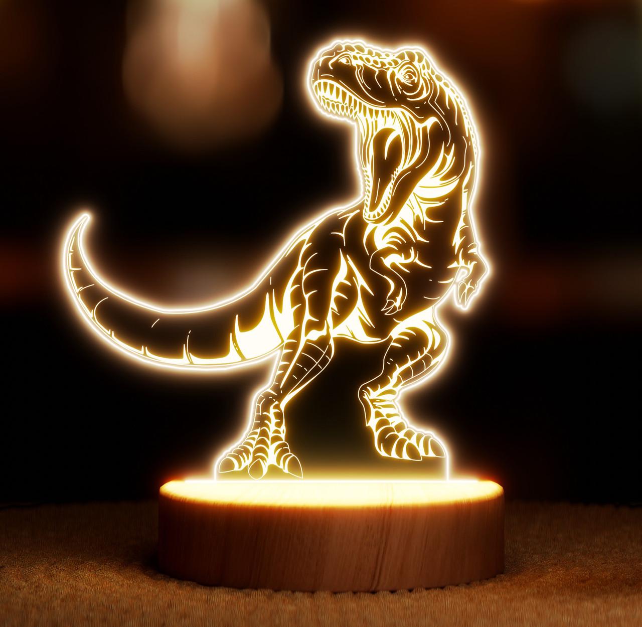 Ночник-светильник Lampic Динозавр T-Rex USB дерево/акрил 15х21 см Желтый (32377447)