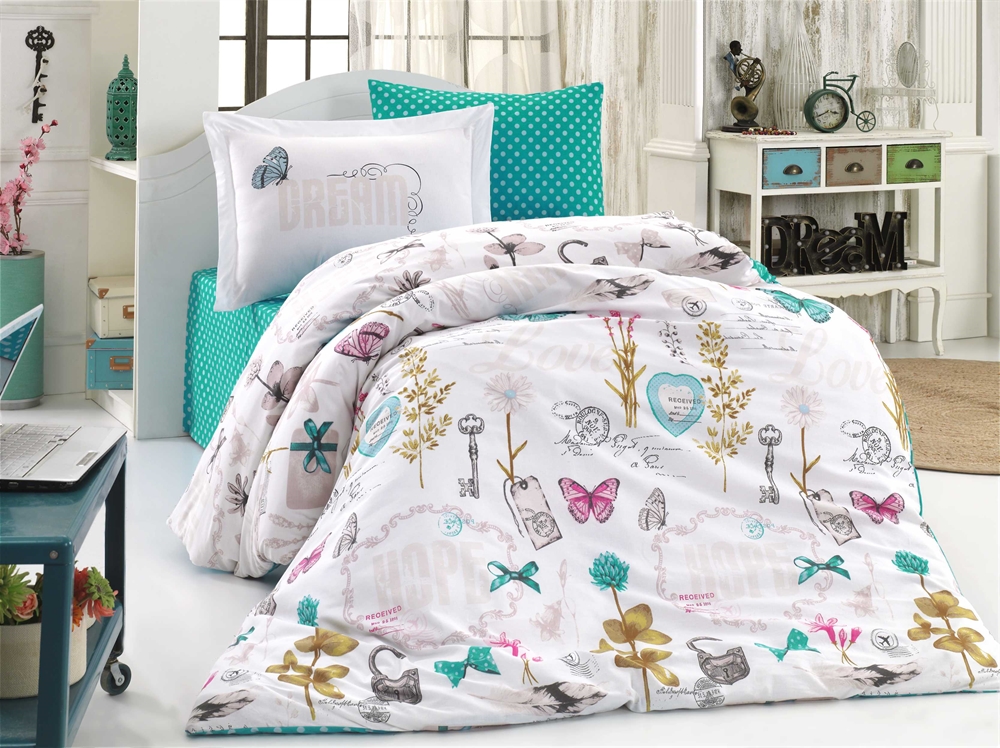 Комплект постельного белья Hobby Poplin Rossela 160х220 см/1х50х70 Бирюзовий