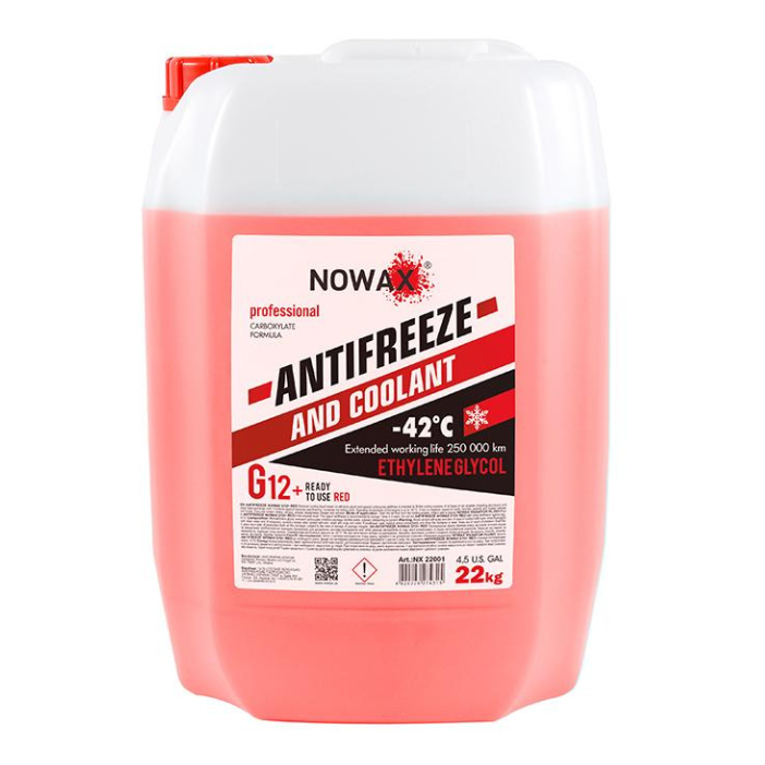 Охлаждающая жидкость красная Nowax G12 Plus для систем авто 22 кг (NX22001)