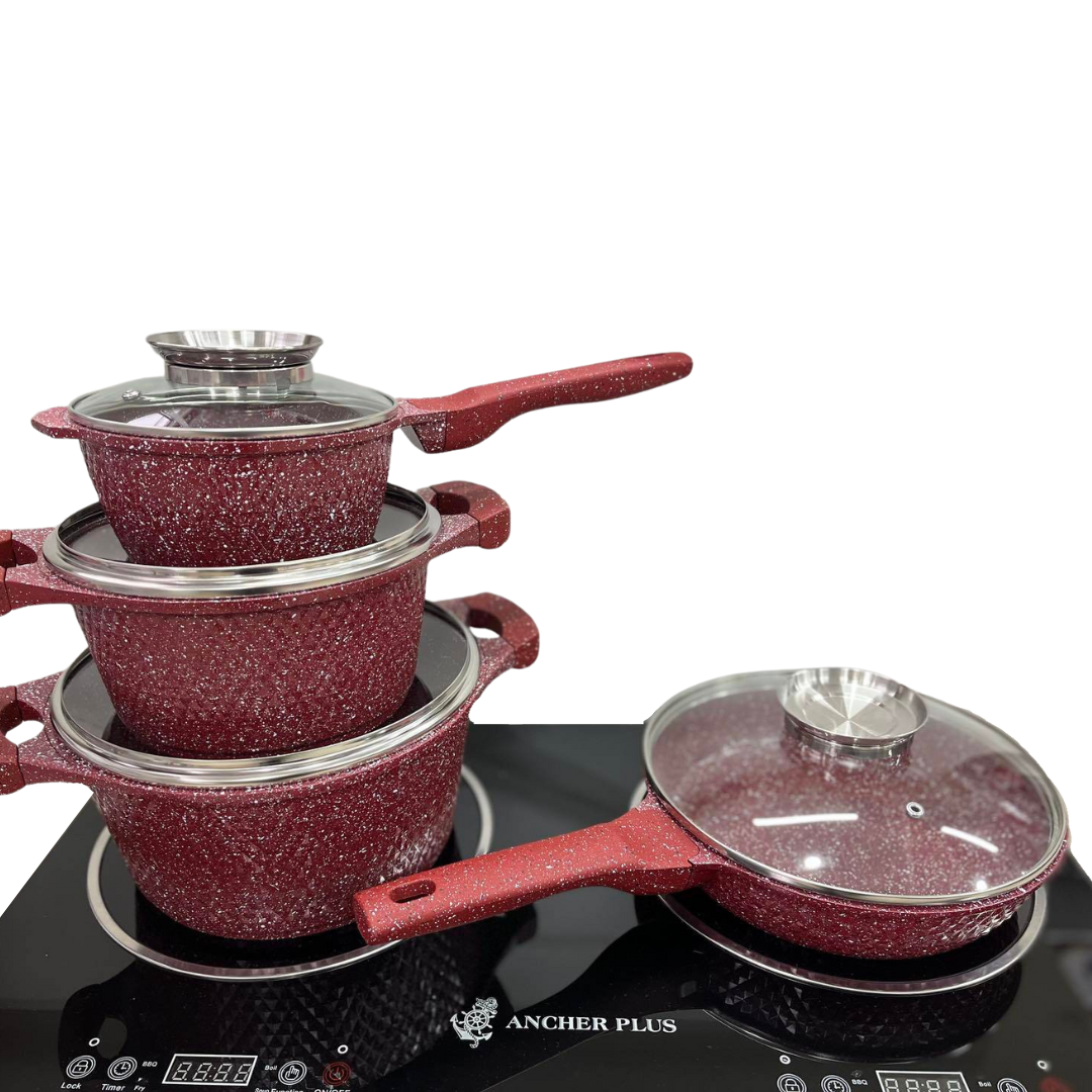 Набір посуду Higher Kitchen HK-315 з гранітним антипригарним покриттям 7 предметів Червоний (2484642767) - фото 3