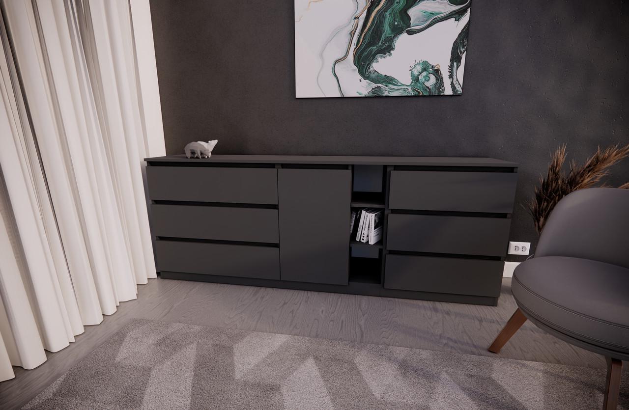 Комод MEBEX на 6 шухляд з центральною нішею 200х40х77 см Сірий Темний (VERTO3B2000DG) - фото 1 Комод MEBEX на 6 шухляд з центральною нішею 200х40х77 см Сірий Темний (VERTO3B2000DG) - фото 1