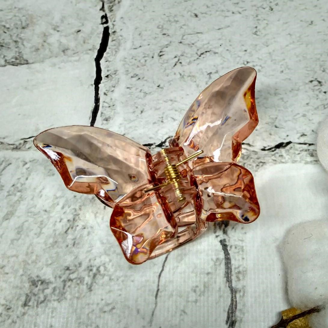 Краб для волос Бабочка прозрачный заколка зажим 8,4х5,5 см Персиковый (16418-1)