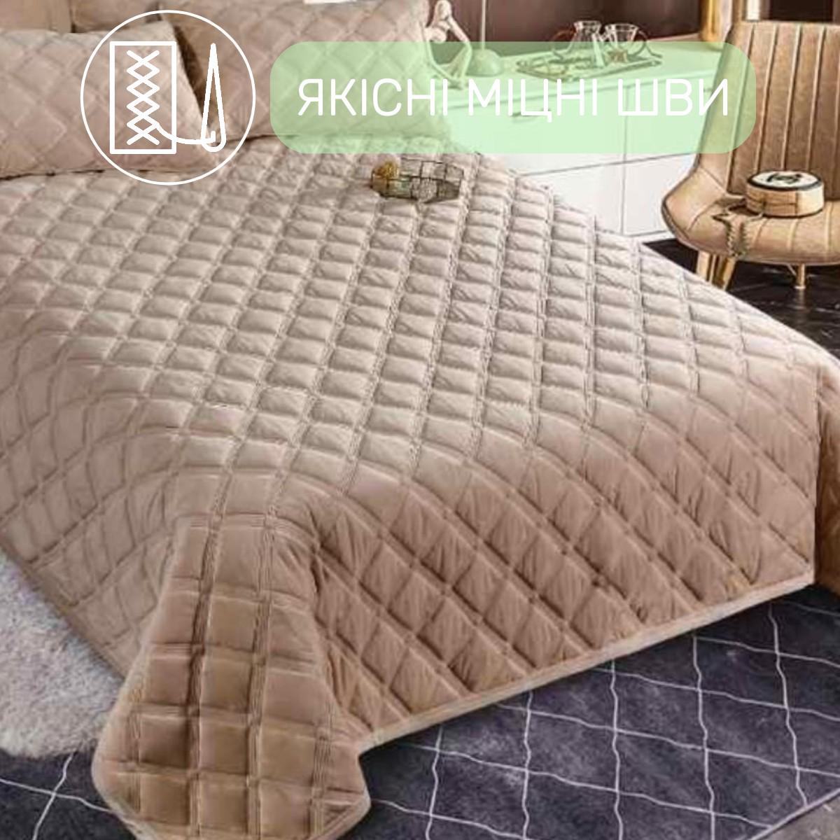 Покривало велюрове стьобане Koloco Ромб полуторне 160х210 см Бежевий (41851) - фото 3