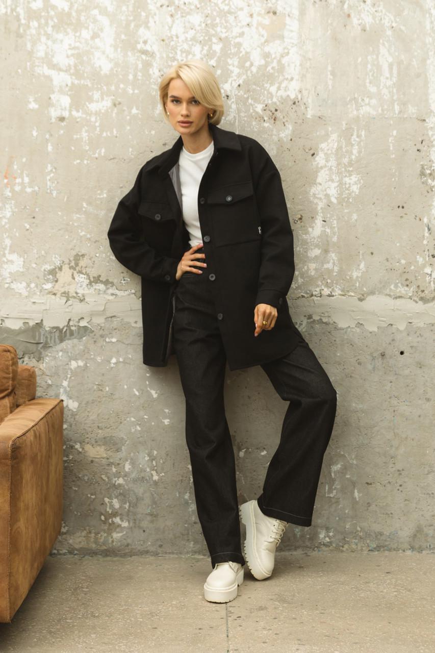 Пальто-рубашка женская из кашемира L-XL Черный (2738007443) - фото 2