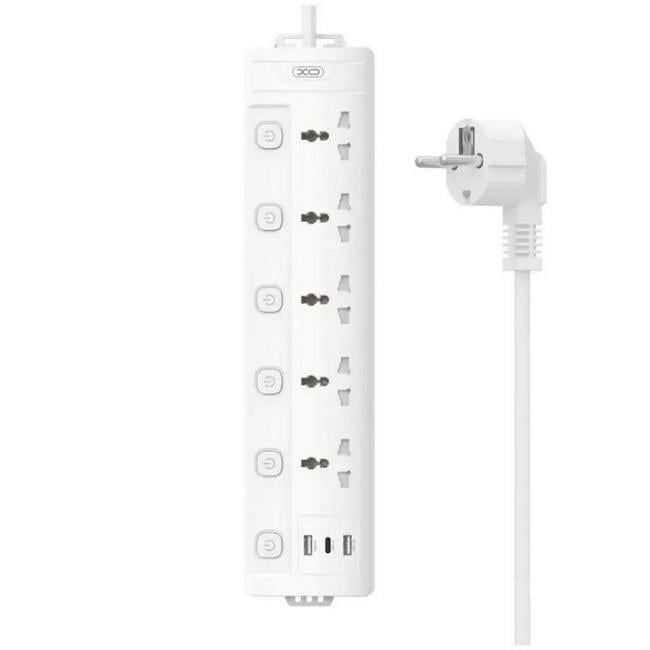 Удлинитель с USB XO WL19 5 розеток 2 USB Type-C 10 A 250 V 2 м White (020585)