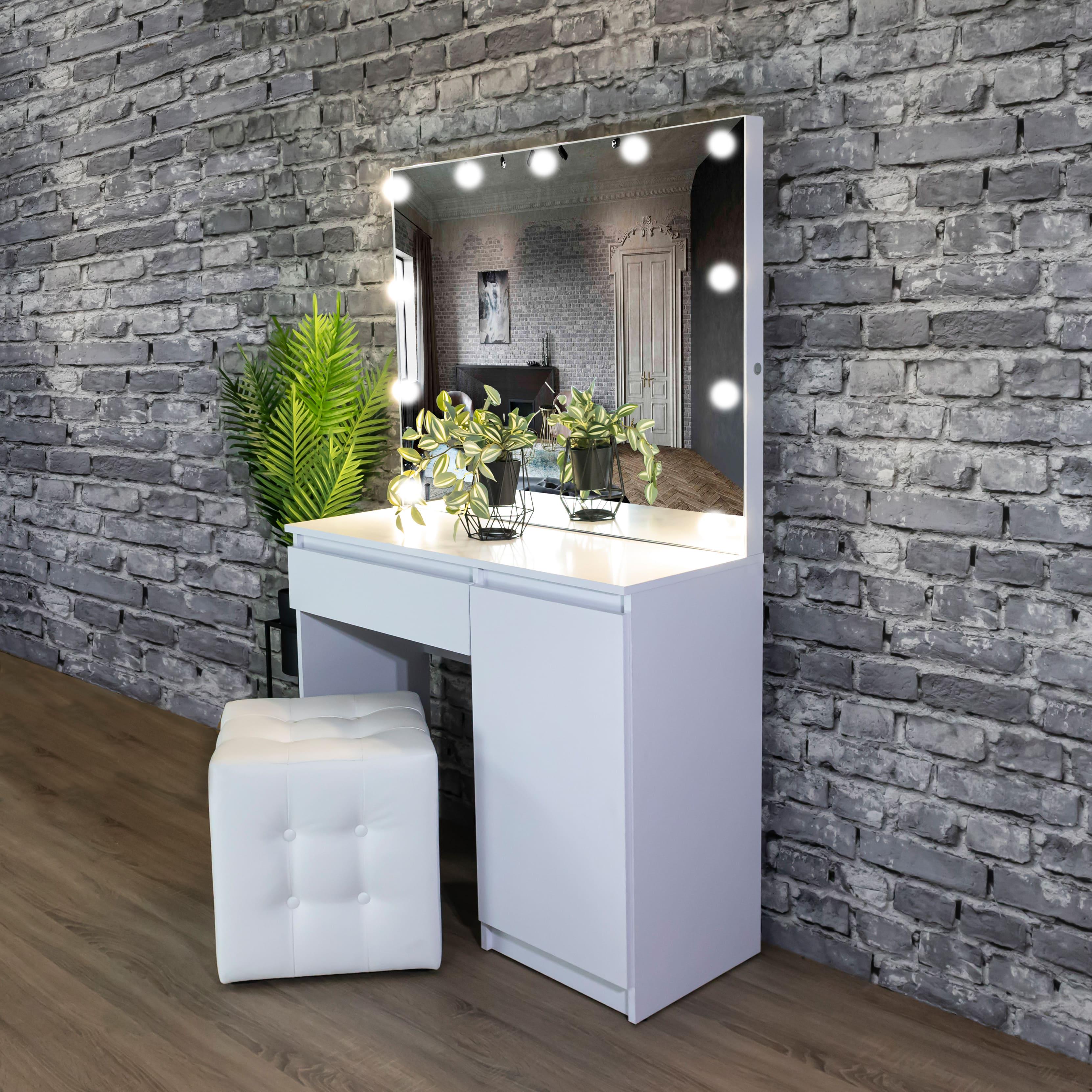 Стіл макіяжний з Led лампами та шухлядками 160х100х40 см Білий (08/6) - фото 4 Стіл макіяжний з Led лампами та шухлядками 160х100х40 см Білий (08/6) - фото 4