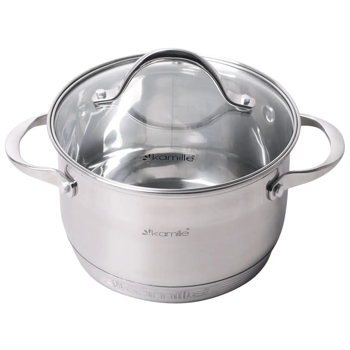 Кастрюля Kamille KM-4720S 3,9 л из нержавеющей стали с крышкой и 7-слойным дном d 20 h-12,5 см (1188413711)