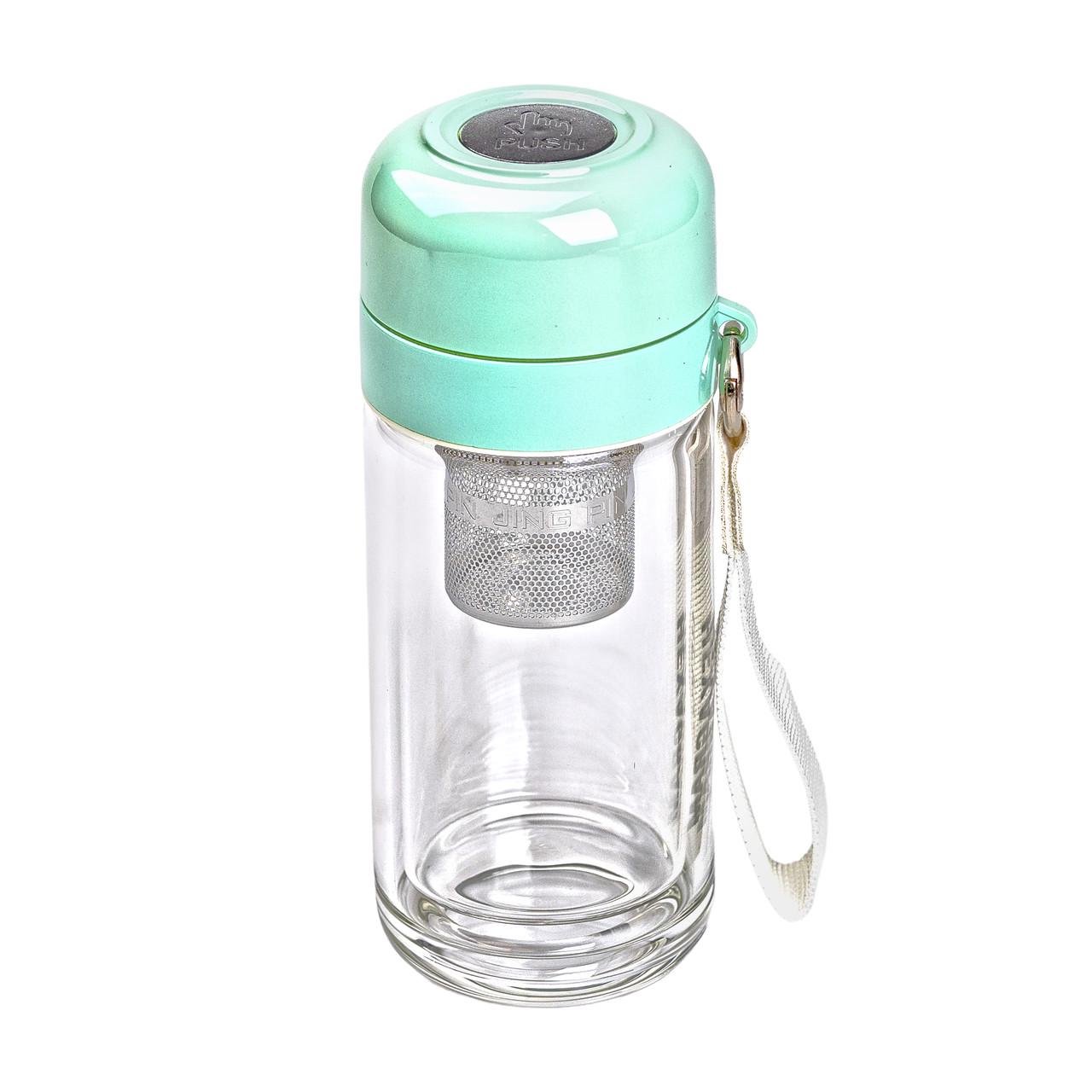 Термос стеклянный Hexagram с двойными стенками и заварником 0,24 л Зеленый (5511)