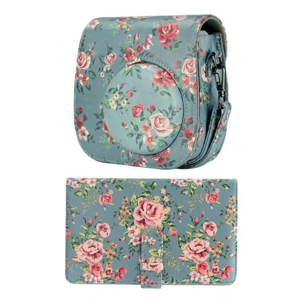 Чехол Retro Leather Case for FUJIFILM Instax Mini 8/9 + фотоальбом Flower Blue