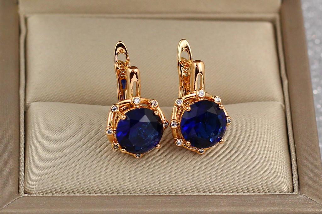 Серьги Xuping Jewelry Синие восьмигранники 1,8 см Золотистый (1565598286)