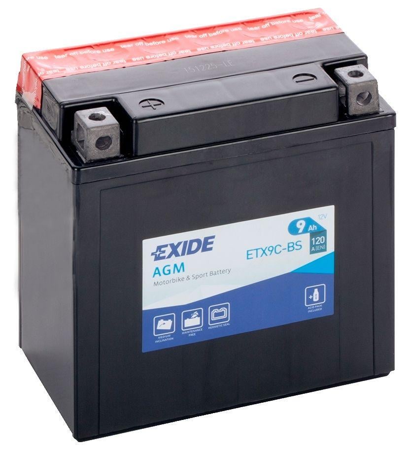 Акумулятор для мотоцикла EXIDE AGM ETX9C-BS 6СТ-9Ah Аз 12V 120А (90478)