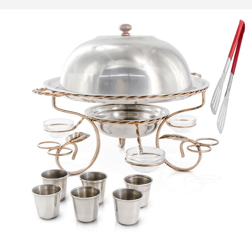 Садж для подачи и подогрева шашлыка 36 см с соусницами/рюмками/кухонными щипцами (7322)