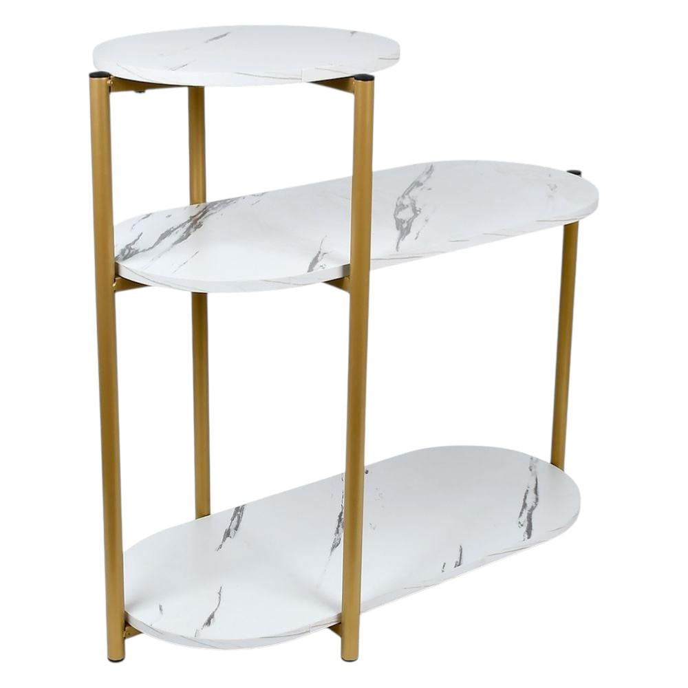 Журнальний столик M50271-W 3 яруси 65х40х62 см Біло-сірий з золотим (32709127)